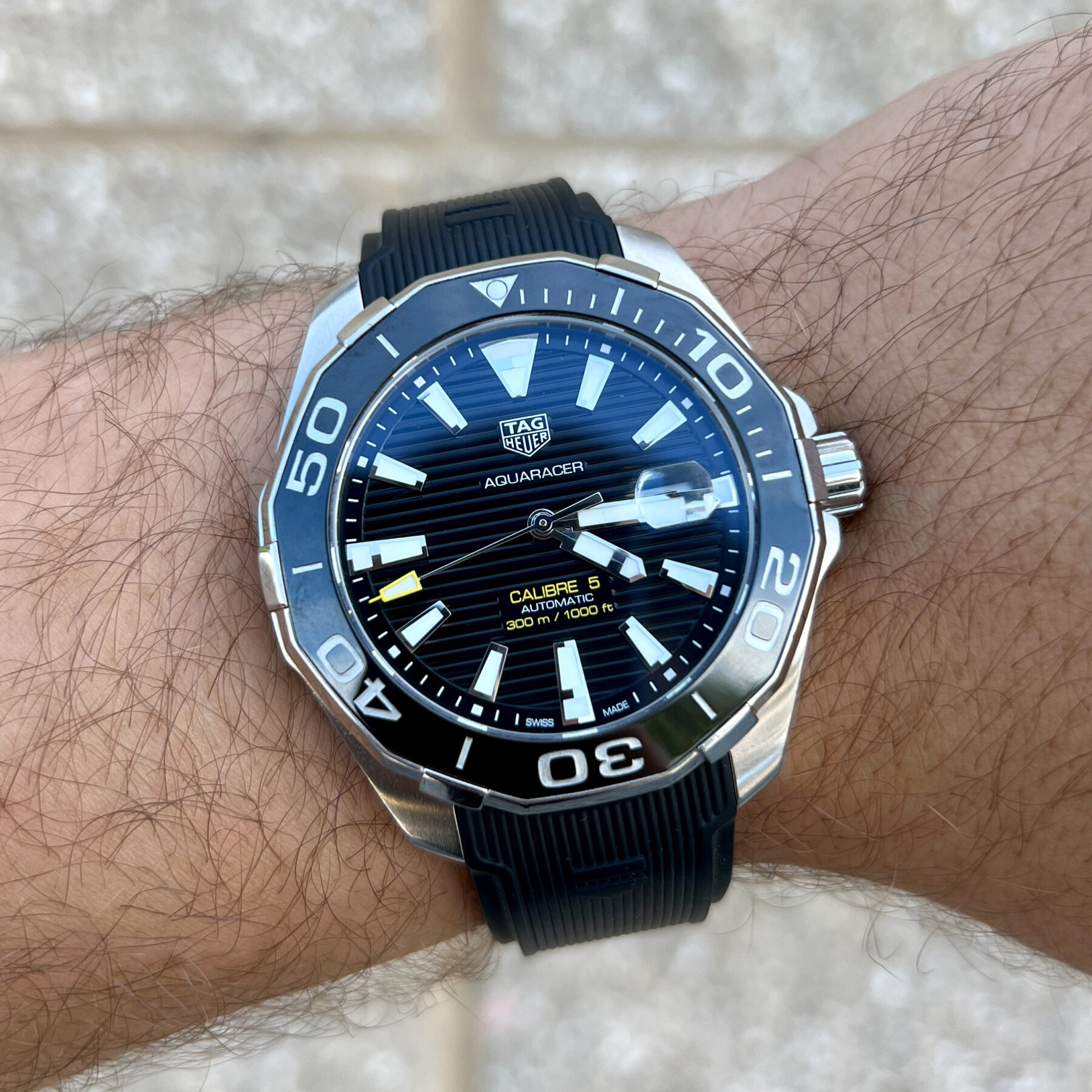 Tag Heuer Aquaracer Calibre 5 Automatic Green Dial Silver Steel Strap Watch for Men - WAY2015.BA0927