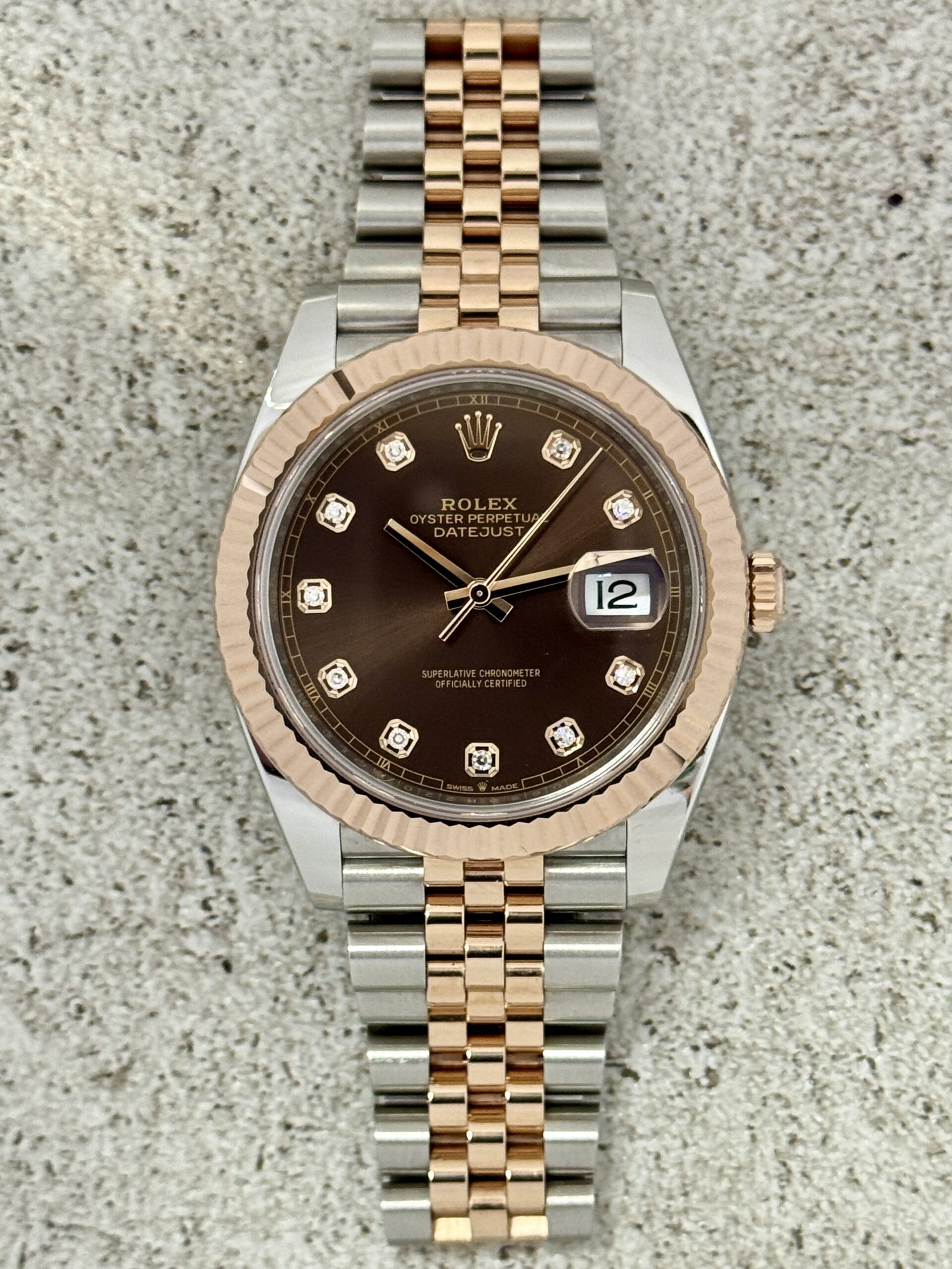 2023 ROLEX DATEJUST 41 TWO TONE ROSE GOLD CHOCOLATE DIAMOND DIAL JUBILEE 126331