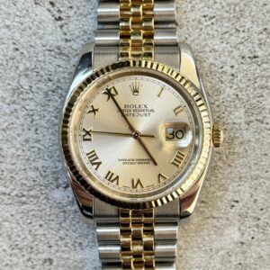 ROLEX DATEJUST 36 TWO TONE YELLOW GOLD SILVER ROMAN 116233
