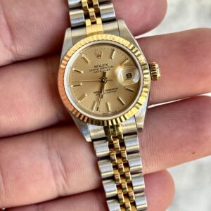 2000 Rolex Ladies Datejust 26 Two Tone Champagne Dial No Holes Case 79173